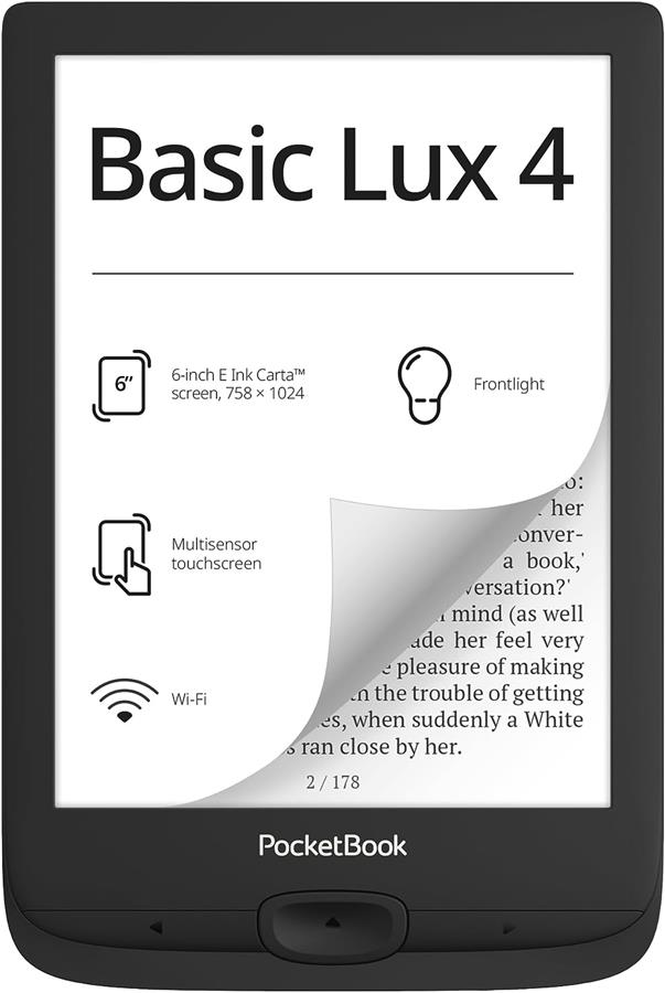 photo PocketBook Lettore e-book Basic Lux 4 - Tecnologia E-Ink 6 antiriflesso e adatta agli occhi